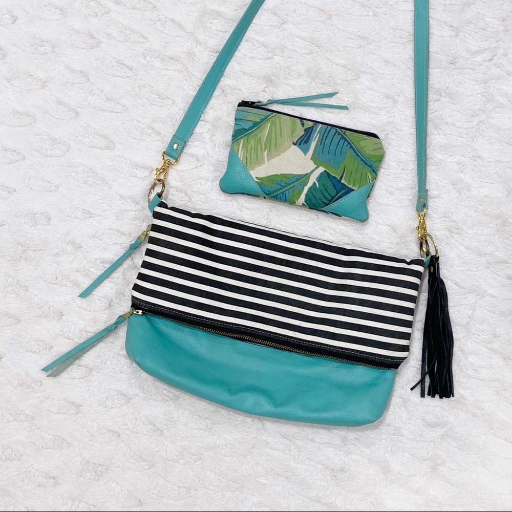 Handmade Leather Crossbody Bag w/ Stripes + Wallet